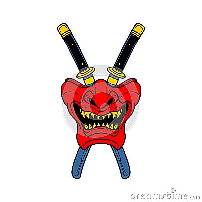 half face oni mask with samurai Vector Illustration