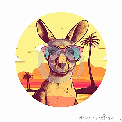 Cool Kangaroo Sunset Illustration Cartoon Illustration