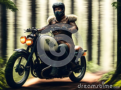 Cool King on Motorcycle, Generative AI Illustration Stock Photo