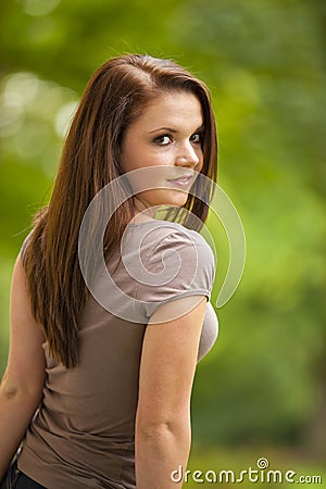 Cool looking beautiful brunette woman Stock Photo