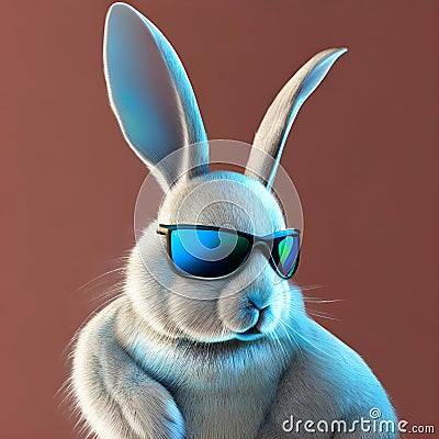 A cool looking rabbit with black sunglass created with generative AI technology. Stock Photo