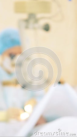 Cool medical blur background. Ambulance veterinary room. Blue hospital corridor Stock Photo