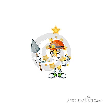 Cool Miner christmas star cartoon mascot design style Vector Illustration