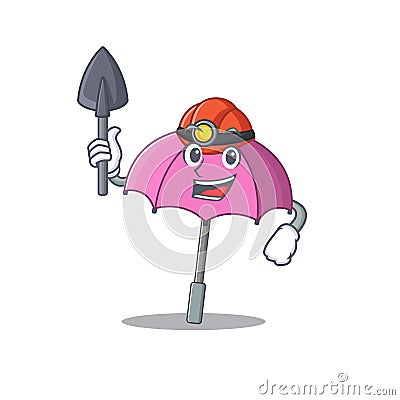 Cool miner worker of pink umbrella cartoon character design Vector Illustration