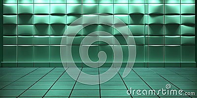 Cool mint green background with a high-tech triangular block structure. The wall is textured with 3D Ai ganerated Stock Photo