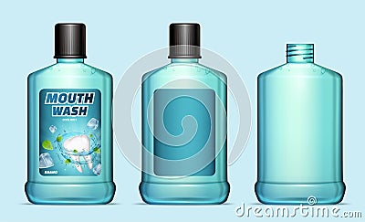 Cool mint mouthwash bottles mockup Vector Illustration