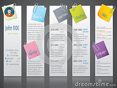 Cool modern curriculum vitae cv resume with labels and post its Vector Illustration