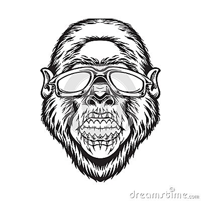 Cool monkey gorilla head with sunglasses logo illustrations silhouette Vector Illustration