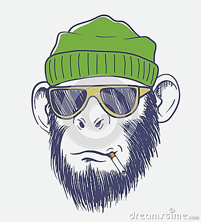 Cool monkey smoking a cigarette Vector Illustration