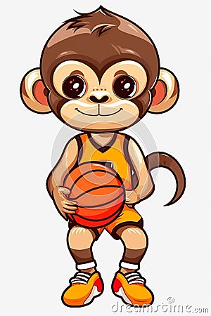 Cool monkey in a sports uniform and with a basketball ball. AI genarated Stock Photo