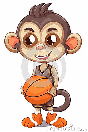 Cool monkey in a sports uniform and with a basketball ball. AI genarated Stock Photo