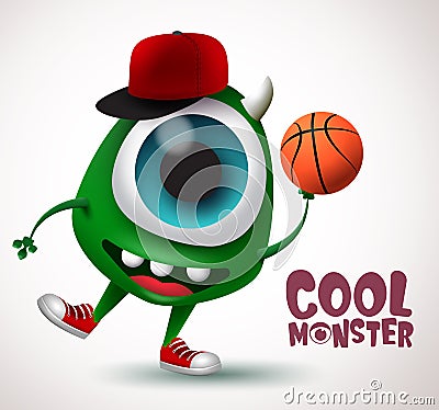 Cool monster basketball character vector design. Basketball player monster creature. Vector Illustration