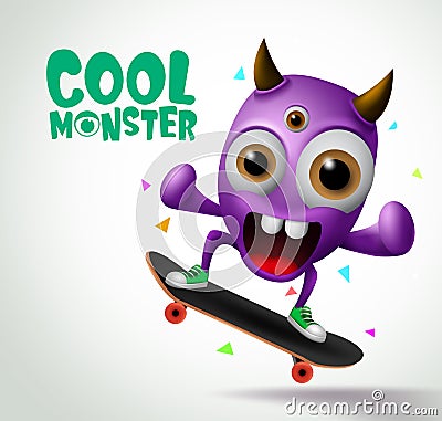 Cool monster skater character vector design. Skater cool monster character creature playing skateboard. Vector Illustration