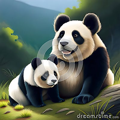 Cool panda illustration - ai generated image Cartoon Illustration