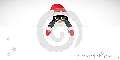 Cool penguin with sunglasses and red gloves merry christmas Vector Illustration