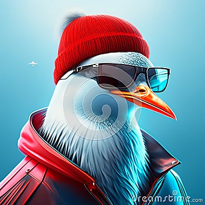 Cool penguin wearing a red hat and sunglasses. 3d illustration AI Generated Cartoon Illustration