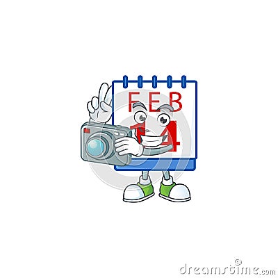 Cool Photographer 14th valentine calendar character with a camera Vector Illustration