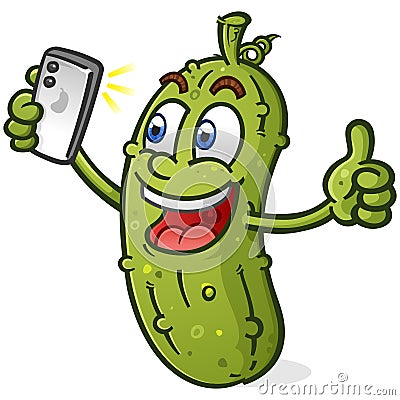 A cool pickle with attitude snapping a selfie to post to his social media followers Vector Illustration