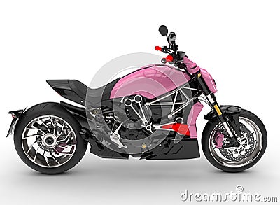 Cool pink modern motorcycle - side view Stock Photo