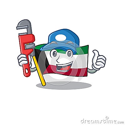 Cool Plumber flag kuwait on mascot picture style Vector Illustration