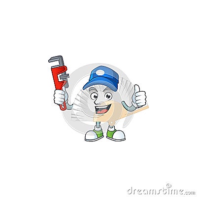 Cool Plumber white chinese folding fan on mascot picture style Vector Illustration