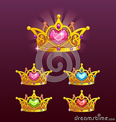 Cool princess crowns set. Vector Illustration