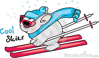Cool rabbit on skis Vector Illustration