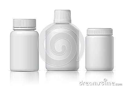 Cool Realistic White plastic bottle. Product Packing Cosmetic, medicine. Vector Illustration