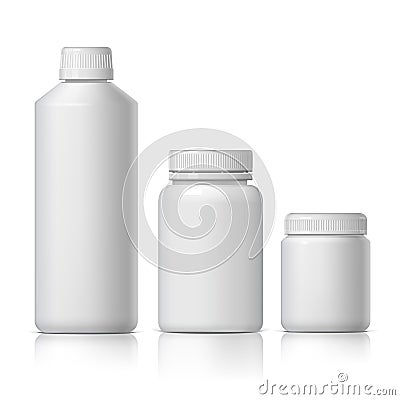 Cool Realistic White plastic bottle. Product Packing Cosmetic, medicine. Vector Illustration