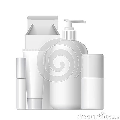 Cool Realistic White plastic bottle. Product Packing Cosmetic, medicine. Vector Illustration