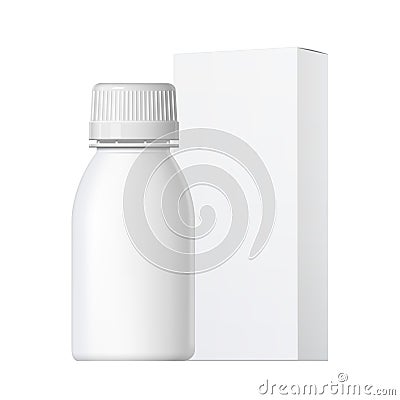 Cool Realistic White plastic bottle. Product Packing Cosmetic, medicine. Vector Illustration