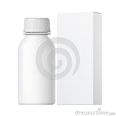 Cool Realistic White plastic bottle. Product Packing Cosmetic, medicine. Vector Illustration