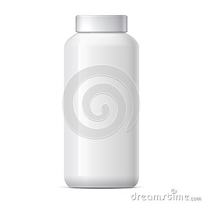 Cool Realistic White plastic bottle. Product Packing Cosmetic, medicine. Vector Illustration