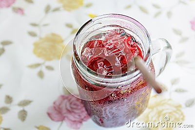 Cool red soft drink,thirst quenching drink. Stock Photo