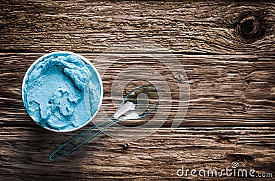 Cool refreshing blue Italian ice cream in a tub Stock Photo