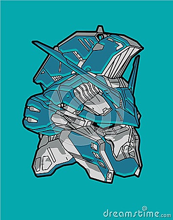 Cool blue Robot gundam cartoon blue robot warrior sacred geometry for t-shirt design Editorial Stock Photo