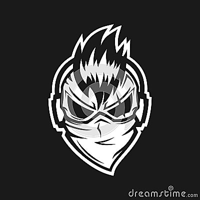 Cool Rock musician wear headphone logo design Vector Illustration