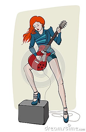 Cool rock star girl playing guitar Vector Illustration