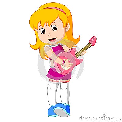 Cool rock star girl playing guitar Vector Illustration