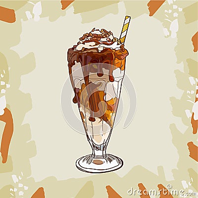 Salt Caramel Milkshake recipe. Menu element for cafe or restaurant with milk fresh drink. Fresh cocktail for healthy life Cartoon Illustration