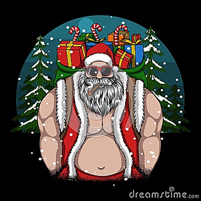 Cool santa brings me a merry christmas gift vector illustration Vector Illustration