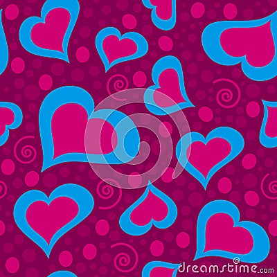 Cool seamless love heart pattern in violet and blue shades Vector Illustration