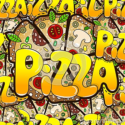 Cool seamless pattern with of tasty pizza. Vector illustration f Vector Illustration