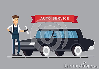 Cool set of car repair shop and auto service vector illustrations. Vector Illustration
