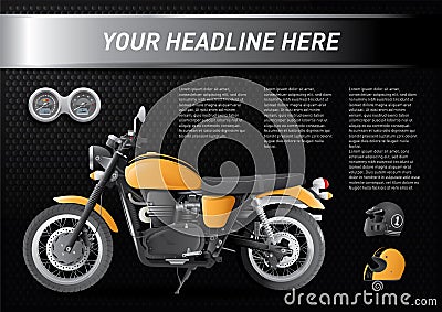 Cool set of motorbike with speedometer and helmets on black background Stock Photo