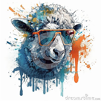 Cool Sheep with Sunglasses in Expressive Pose for Posters and Web. Stock Photo
