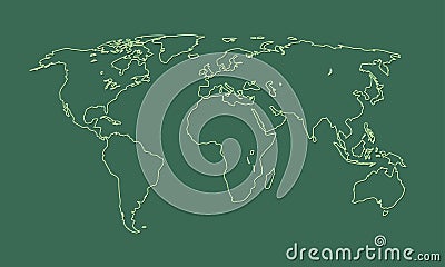 A cool and simple green world map or atlas outline of different countries and continents Vector Illustration