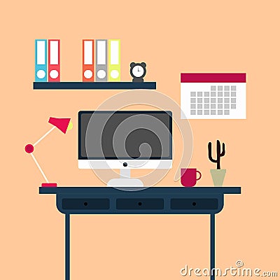 Cool simple Office Desk concept Vector Illustration