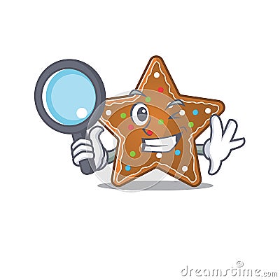 Cool and Smart gingerbread star Detective cartoon mascot style Vector Illustration