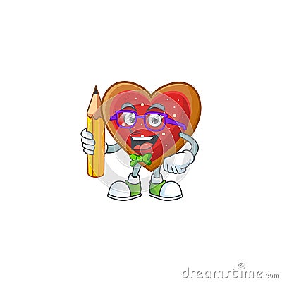 Cool smart Student love cookies character holding pencil Vector Illustration